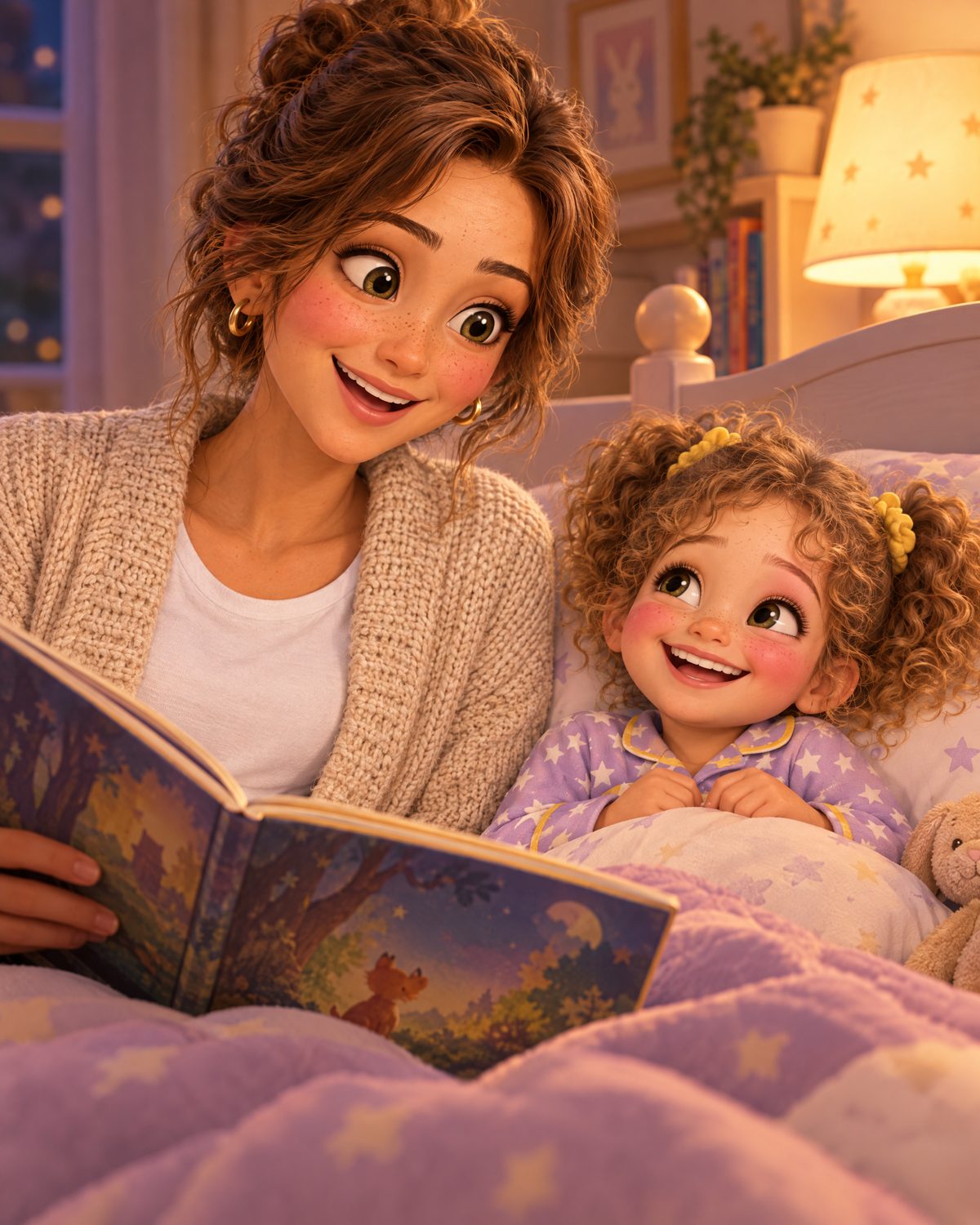 Animated mom reading a bedtime story