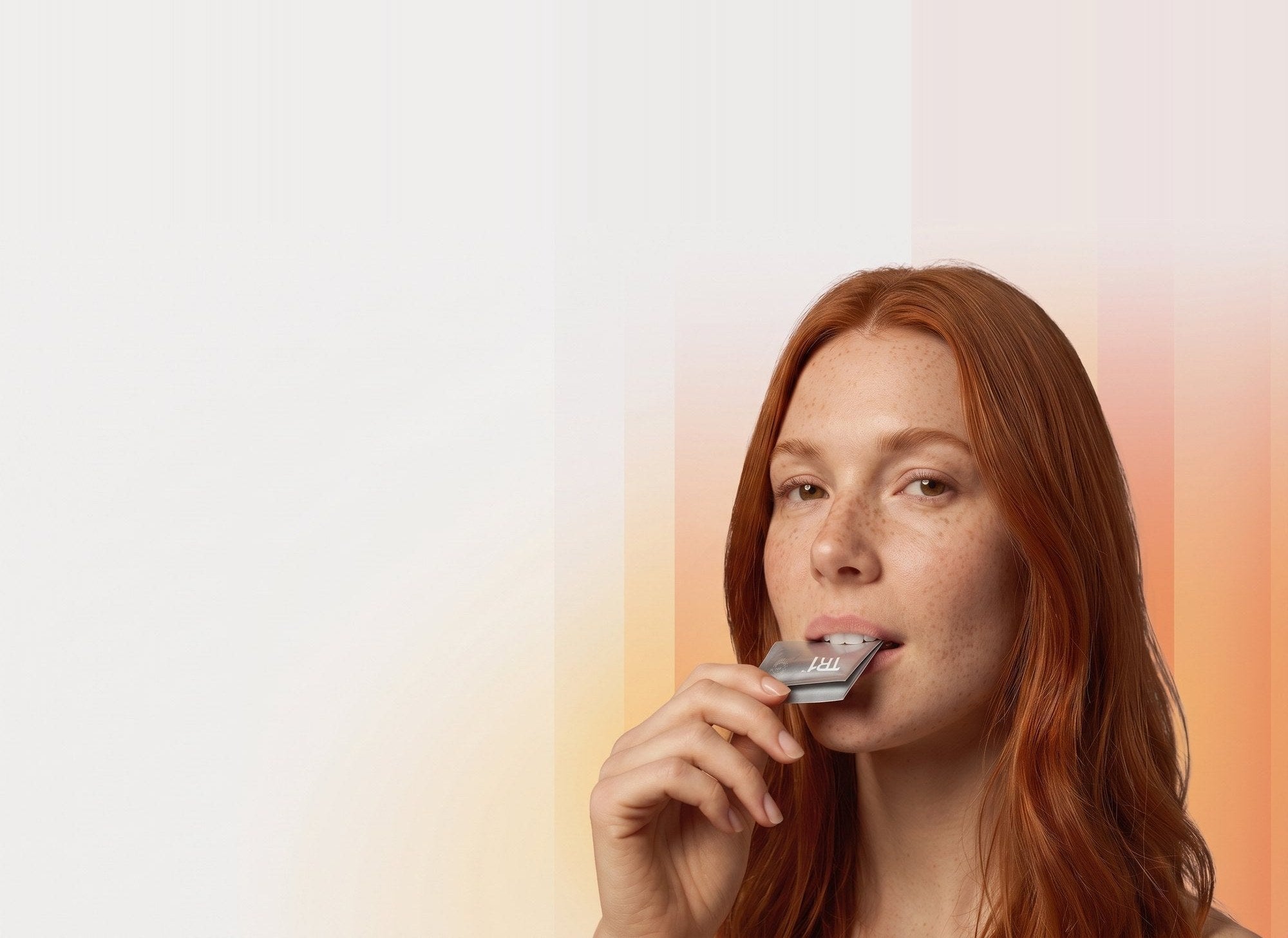 Woman taking a TR1 liposomal NADH sachet
