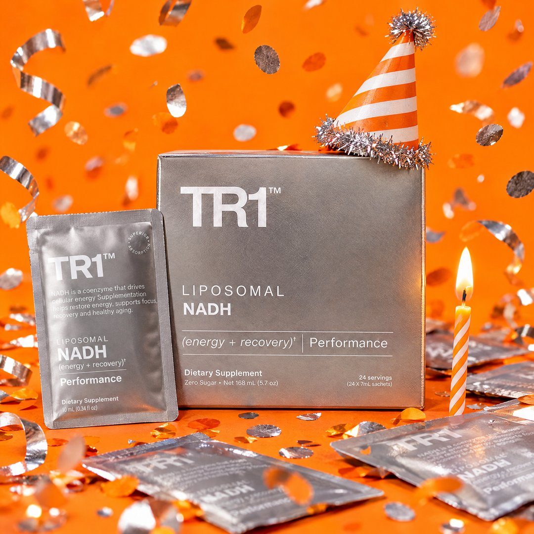 TR1 box with party hat and confetti